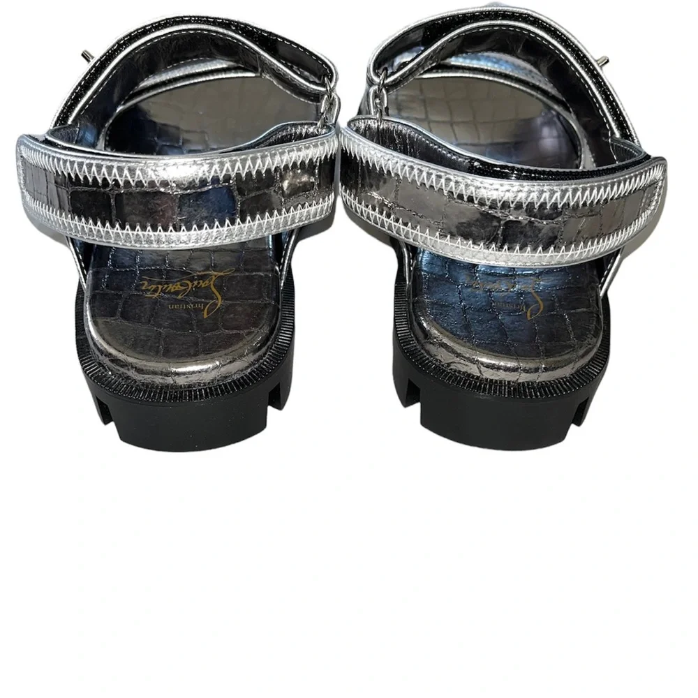 NEW Christian Louboutin Lock Cool Embossed Dad Sandals 36 Silver - Picture 6 of 12
